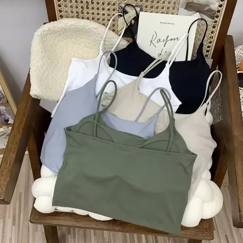 T Shirt Bra Seamless - 여성 원활한 얼음 실크 패딩 캐미솔
