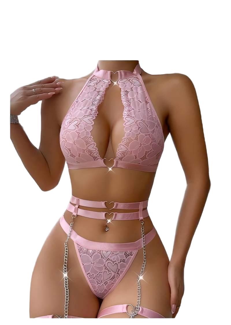 Lace Bralette Set - 섹시 란제리 세트, 푸쉬업 레이스 가터