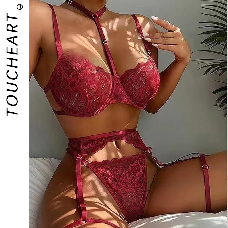 Lace Bralette Set - Toucheart 여성을위한 섹시한 흥미로운 속옷 홀터넥