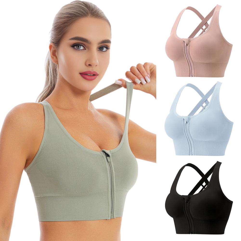 Sports Bra Racerback - 지퍼 프론트 무선 스포츠 브라 레이서백
