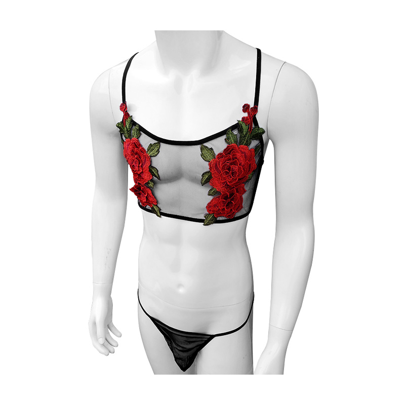 Sheer Bra Lace - 섹시한 자수 남성 시스루 쉬어 메쉬