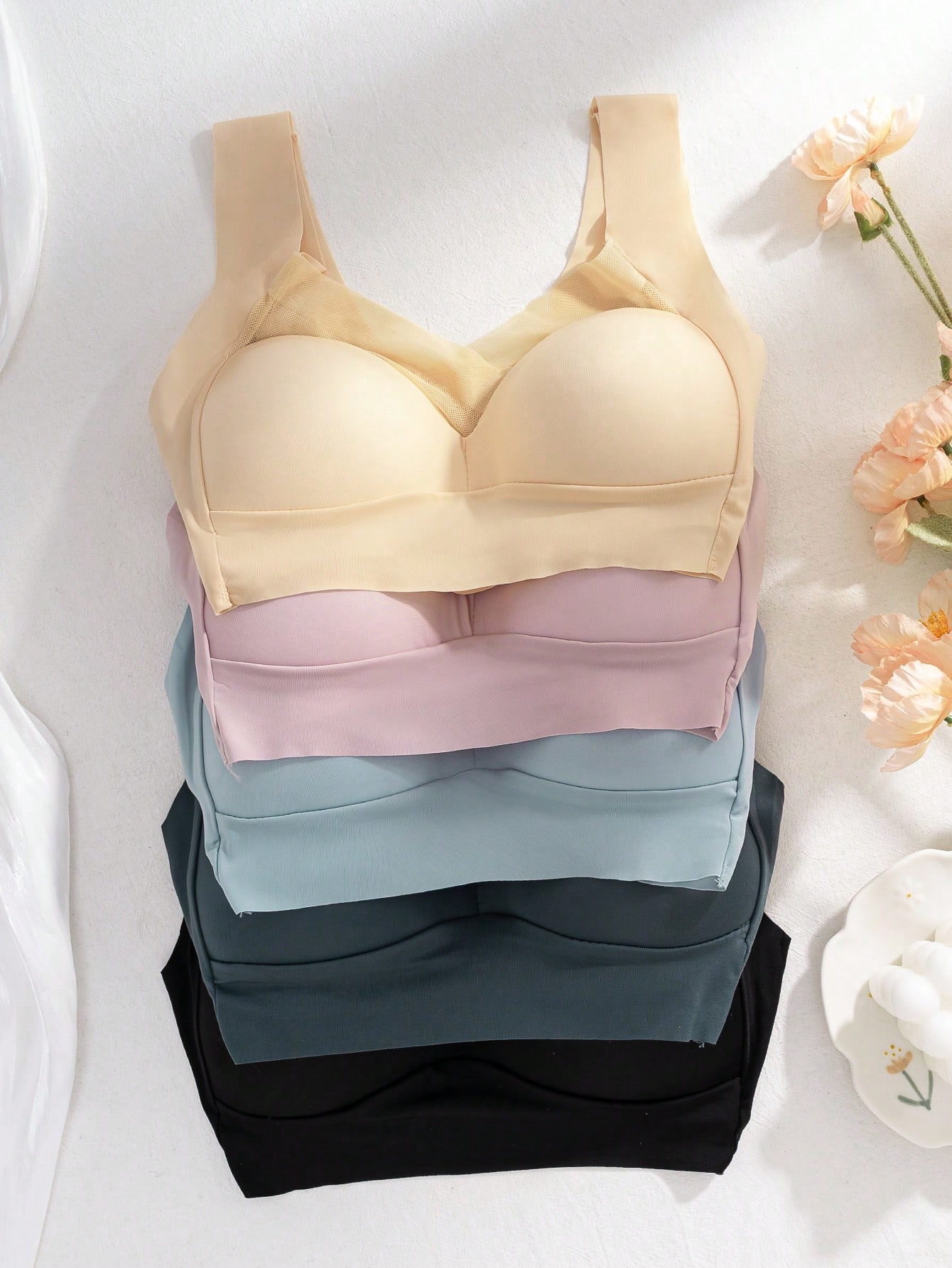 5pcs 여성용 심리스 아이스 실크 무선 브라, V넥  - Sleep Bra Bralette 리뷰 및 가격